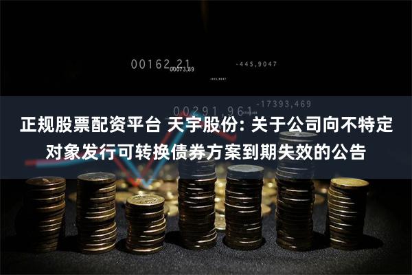 正规股票配资平台 天宇股份: 关于公司向不特定对象发行可转换债券方案到期失效的公告